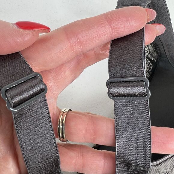 Cacique 42DD Smooth Lightly Lined Full Coverage Bra With Lace Gray Pink Bow - Picture 7 of 16